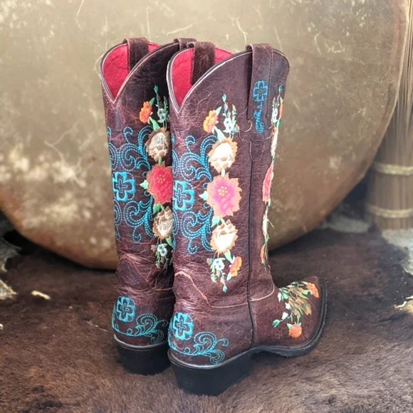 MACIE BEAN M8031 floral embroidered Sweet Sixteen snip toe cowgirl boots sz 7.5 - Picture 7 of 14